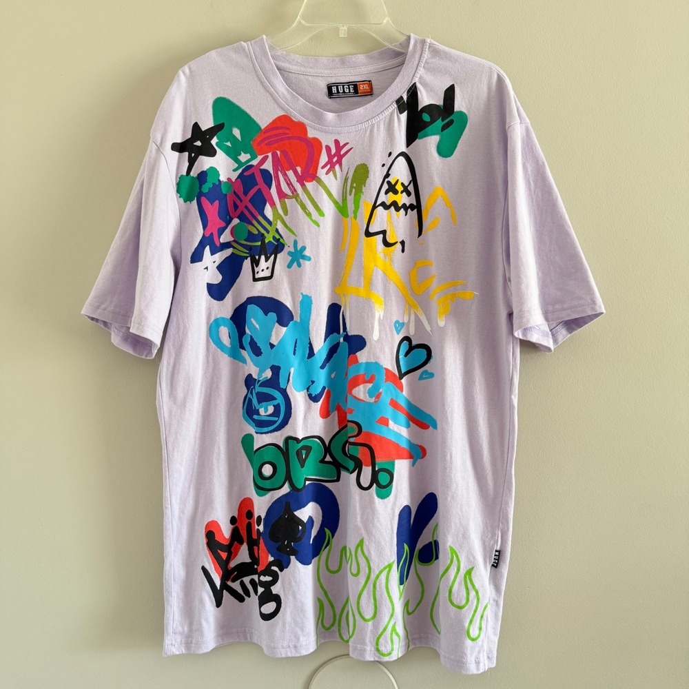 Huge Fashion Exchange Graffiti Graphic T-Shirt Mens 2XL Lavender Streetwear